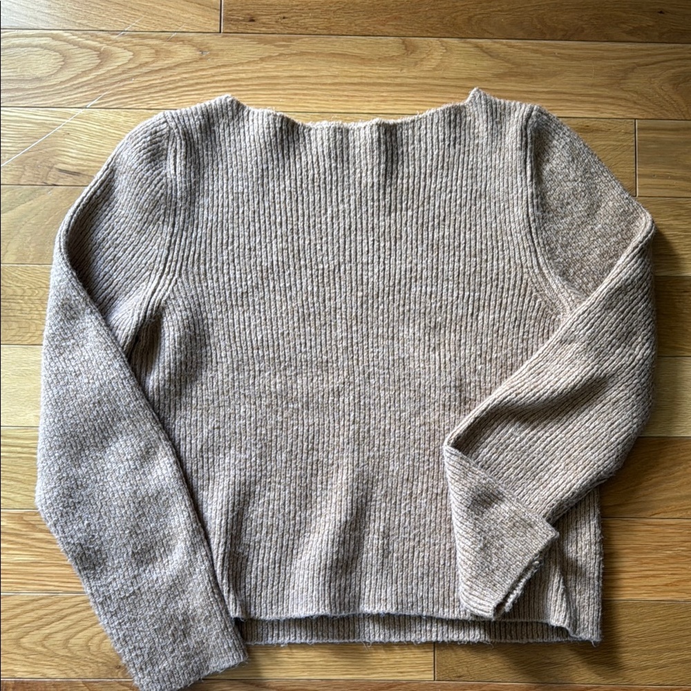 Mango Tan Crew Neck Sweater with Textured Knit